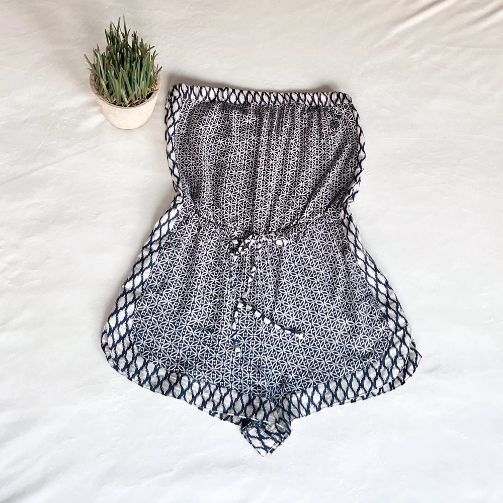 SOLD. ANGIE Medium Blue Boho Strapless Romper - Picture 12 of 13